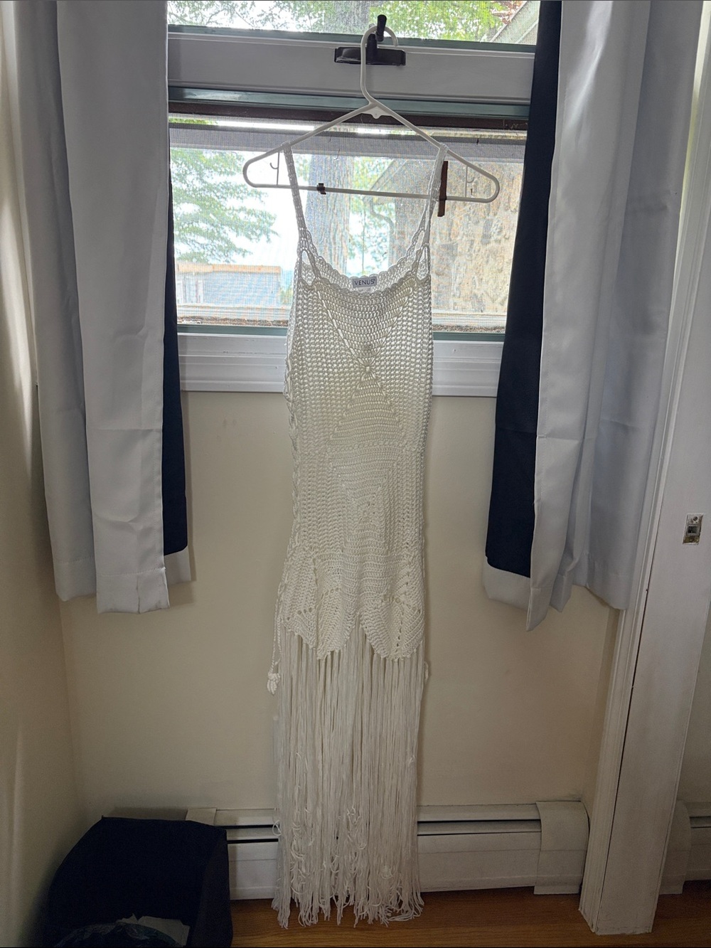 VENUS White Crochet Fringe Maxi Dress
